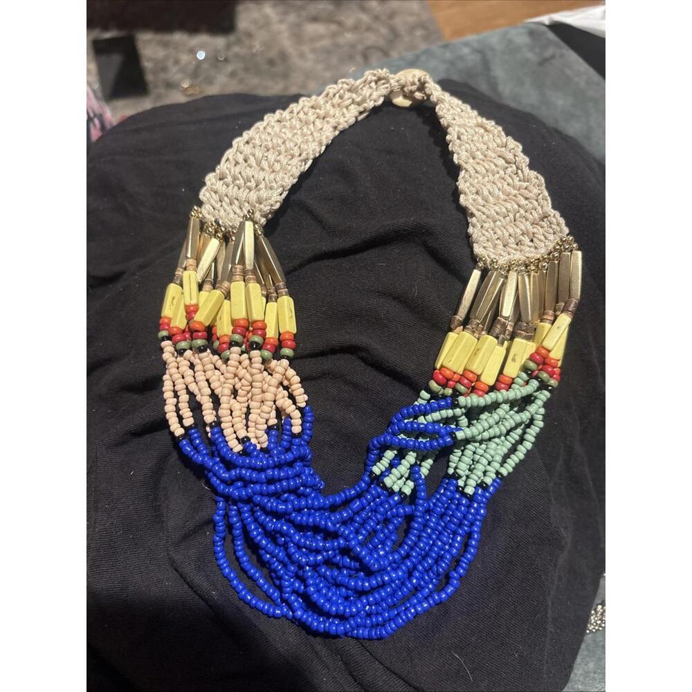 Vintage Konyak Naga Tribal Green Orange & Brown Multi Strand Necklace